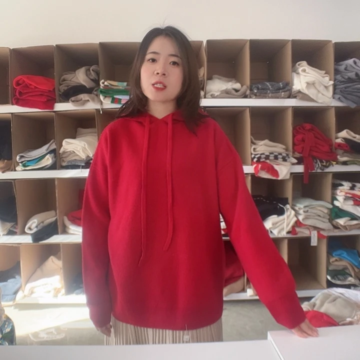 车厘子红色帽衫四平针