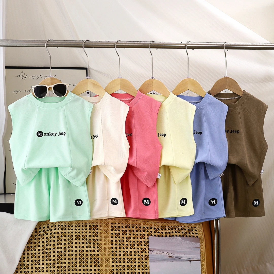 背心套装夏季新款男女童无袖薄款宝宝休闲两件套婴儿短裤童装D