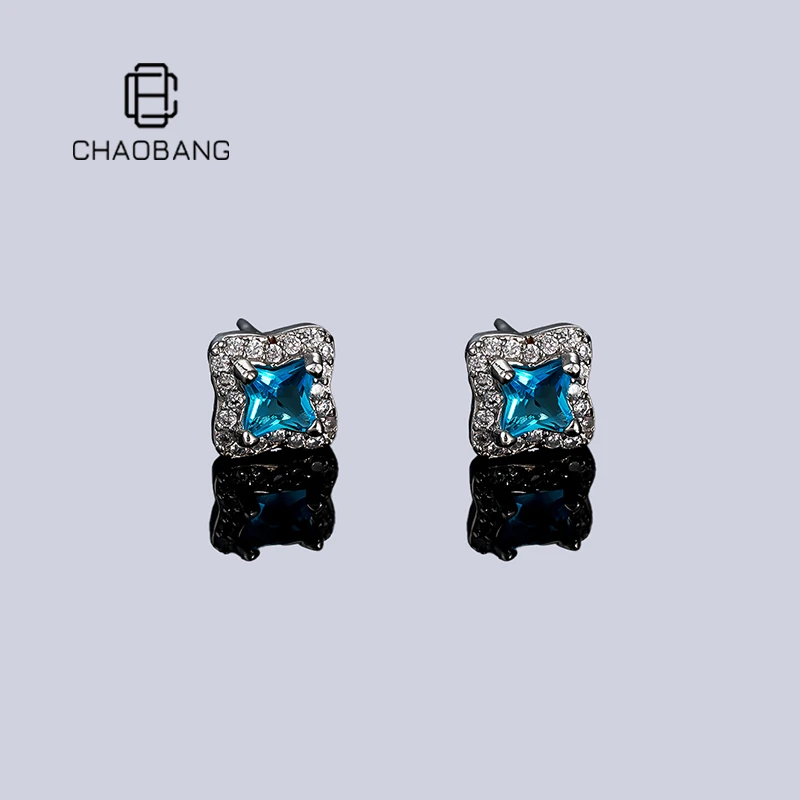 chaobang/潮邦 铜合金耳饰 镶钻美式四叶草耳钉个性北极星ins耳饰