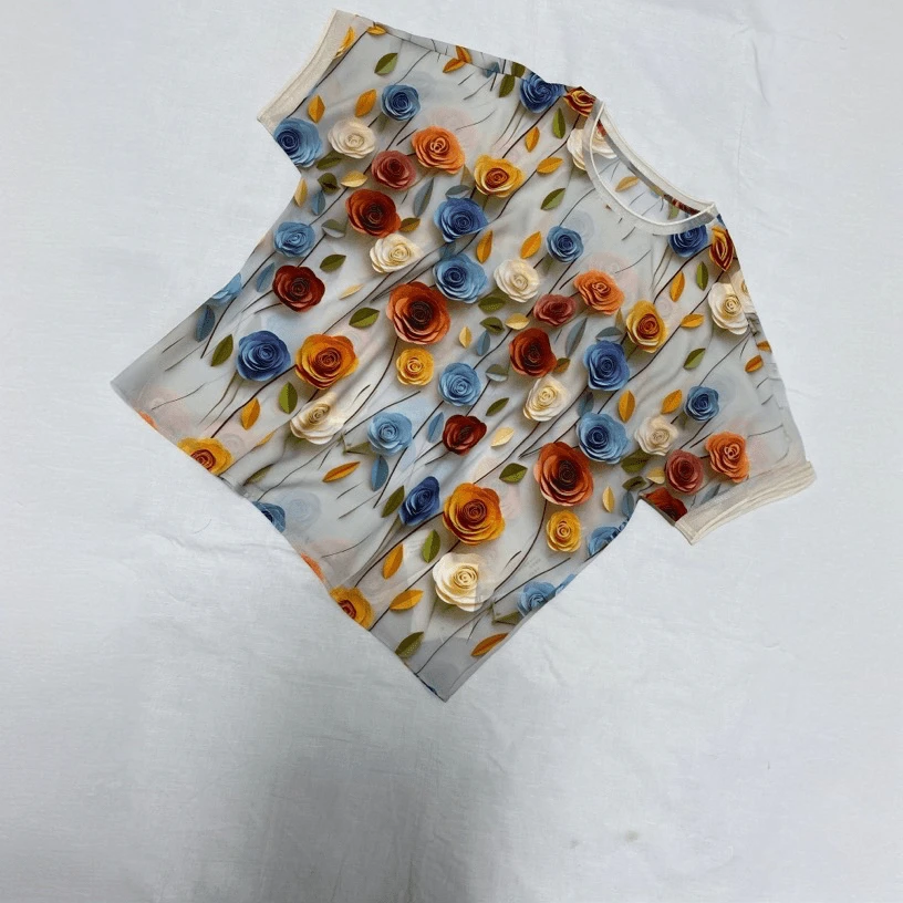 七彩玫瑰印花短袖-果梓1099