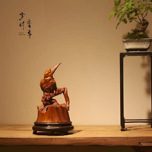 【岁时香事】 黄杨木·荷鹭 香炉摆件