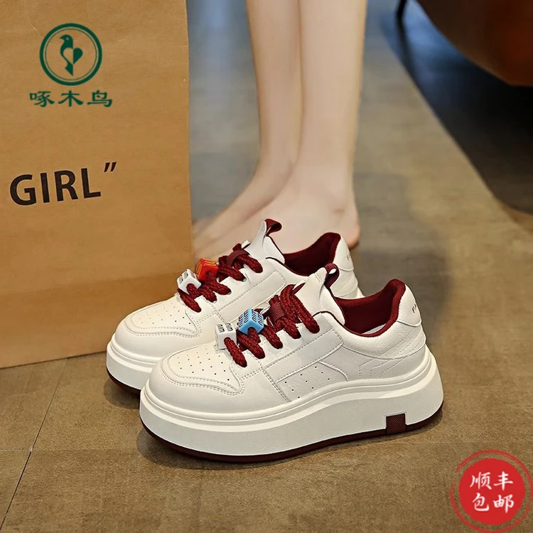 啄木鸟德训鞋百搭笑脸鞋子小白鞋女春季新款网红板鞋增高厚底休闲