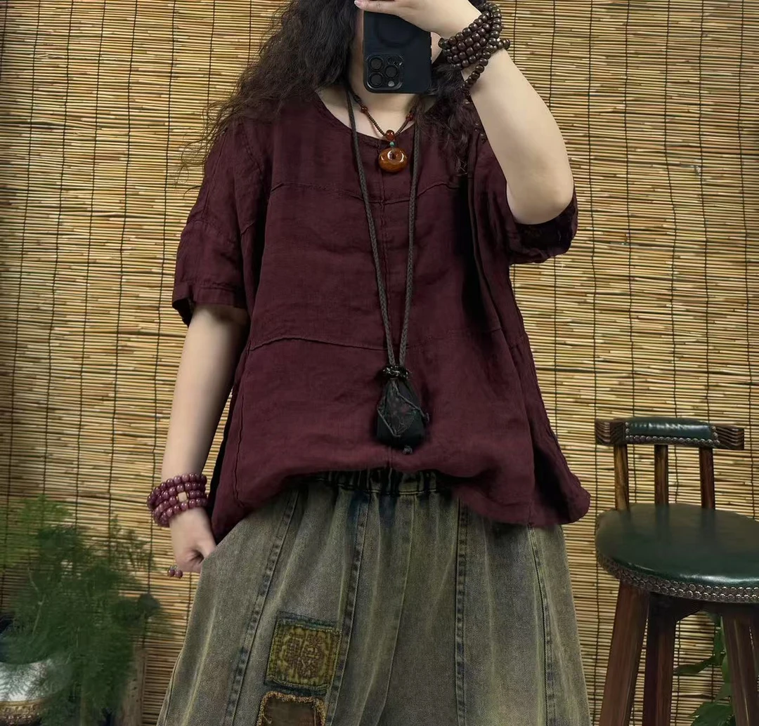 8116行线方块亚麻上衣（长60左右，90-160斤）