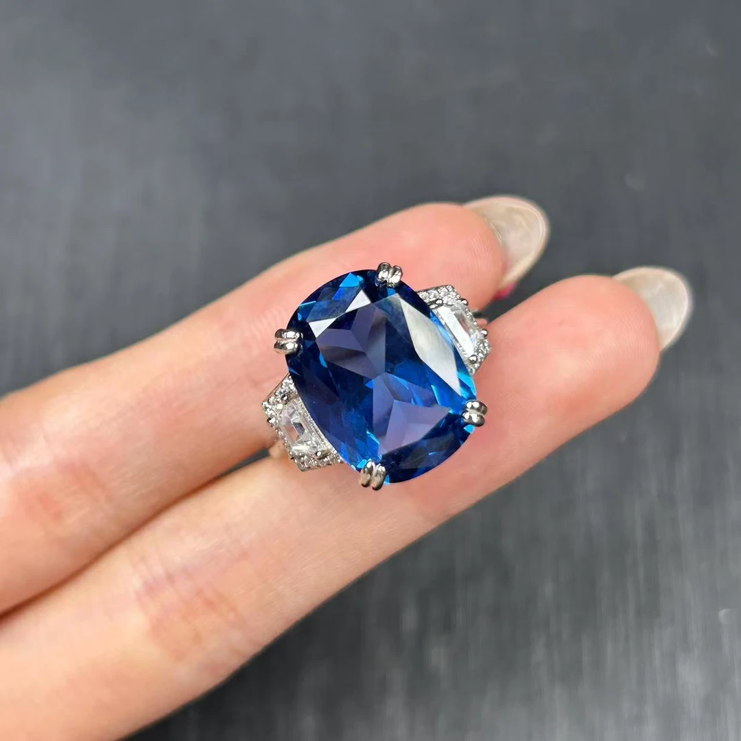 阿鲁沙-气质时尚蓝宝石-精工925镀金培育戒指846