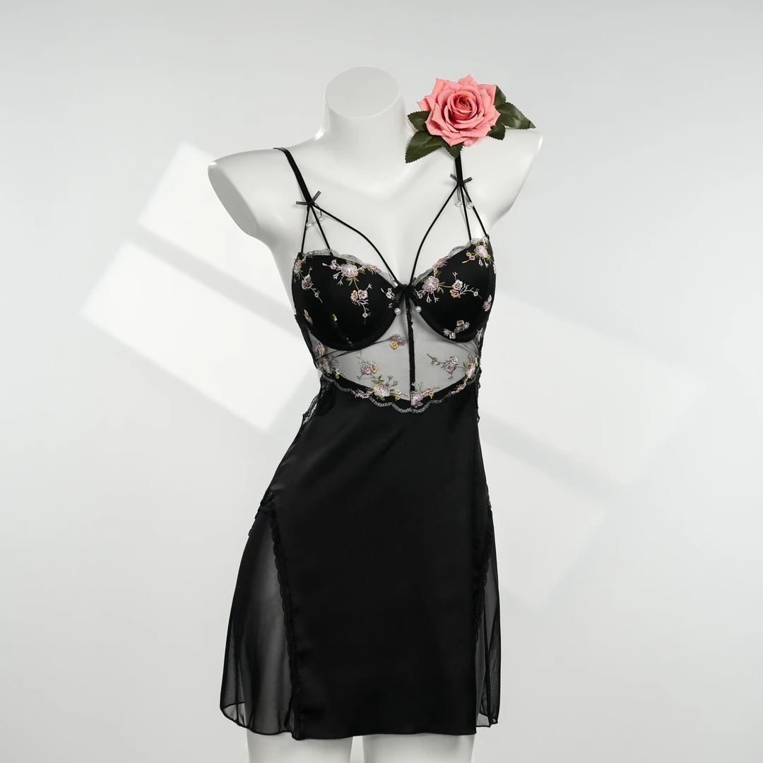 蜜语【90-220斤】法式优雅性感蕾丝纯欲显瘦性感大码睡裙 4454