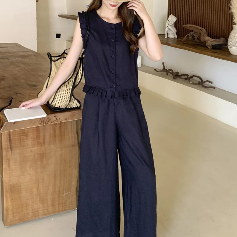 套装上衣阔腿裤气质时尚休闲夏季短袖显瘦洋气韩版减龄宽松纯色