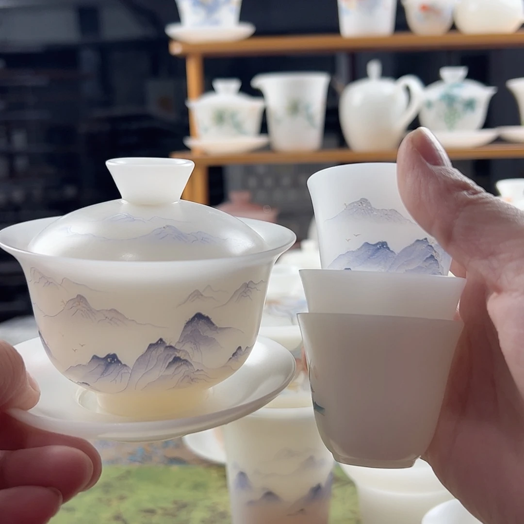 紫色万里山河-素烧璞玉元宝盖碗170ml+3个美人杯