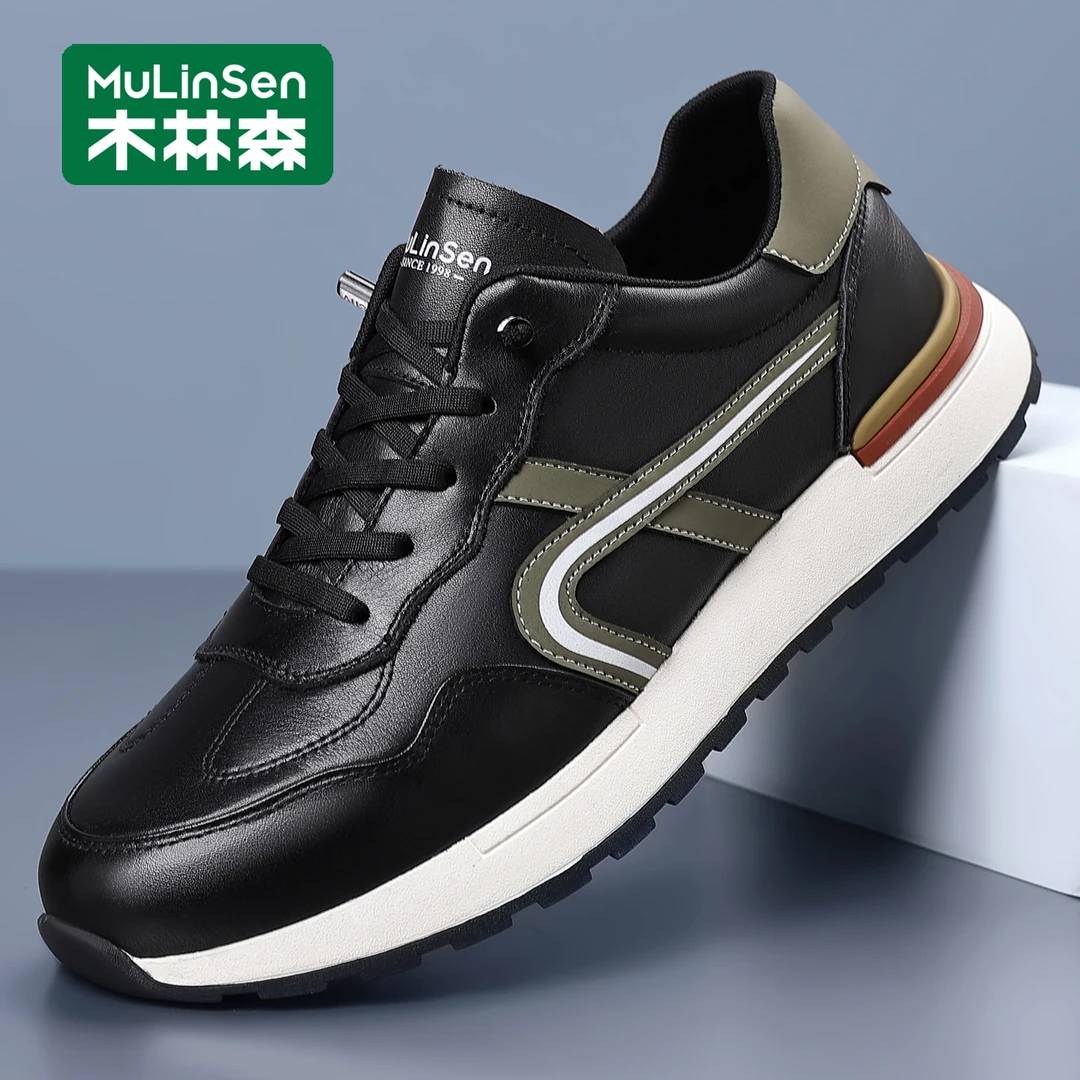 木林森阿甘鞋男真皮透气休闲运动鞋软底休闲跑步鞋男士经典小白鞋