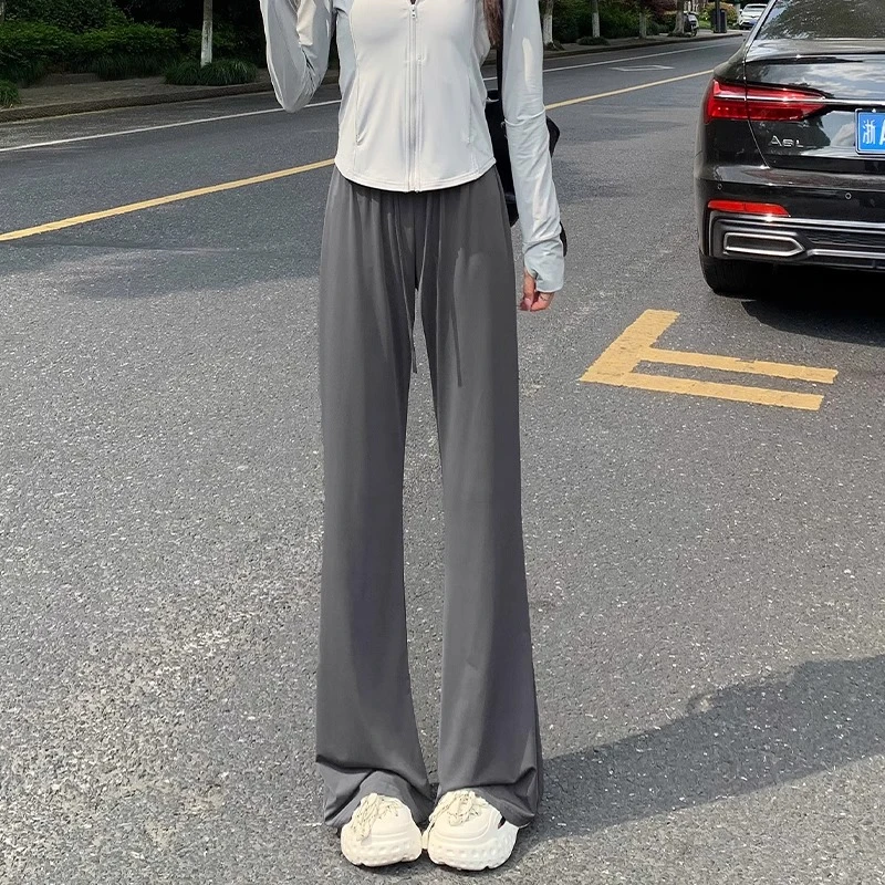 冰丝微喇防晒裤女2025夏季新款小个子显瘦垂感休闲阔腿运动喇叭裤