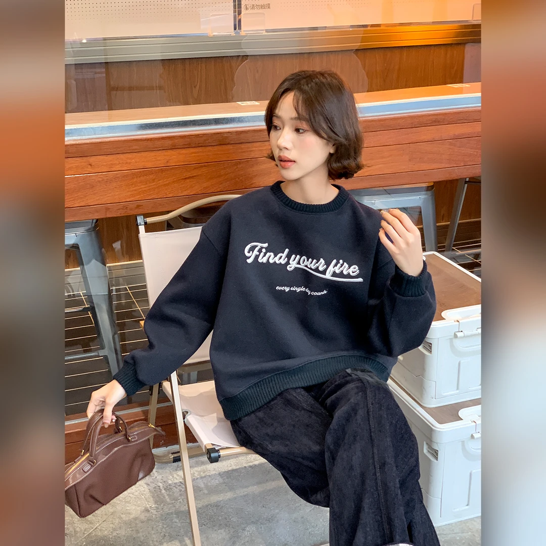 法儿家韩国限定【明洞周末】FS509S079休闲字母刺绣卫衣