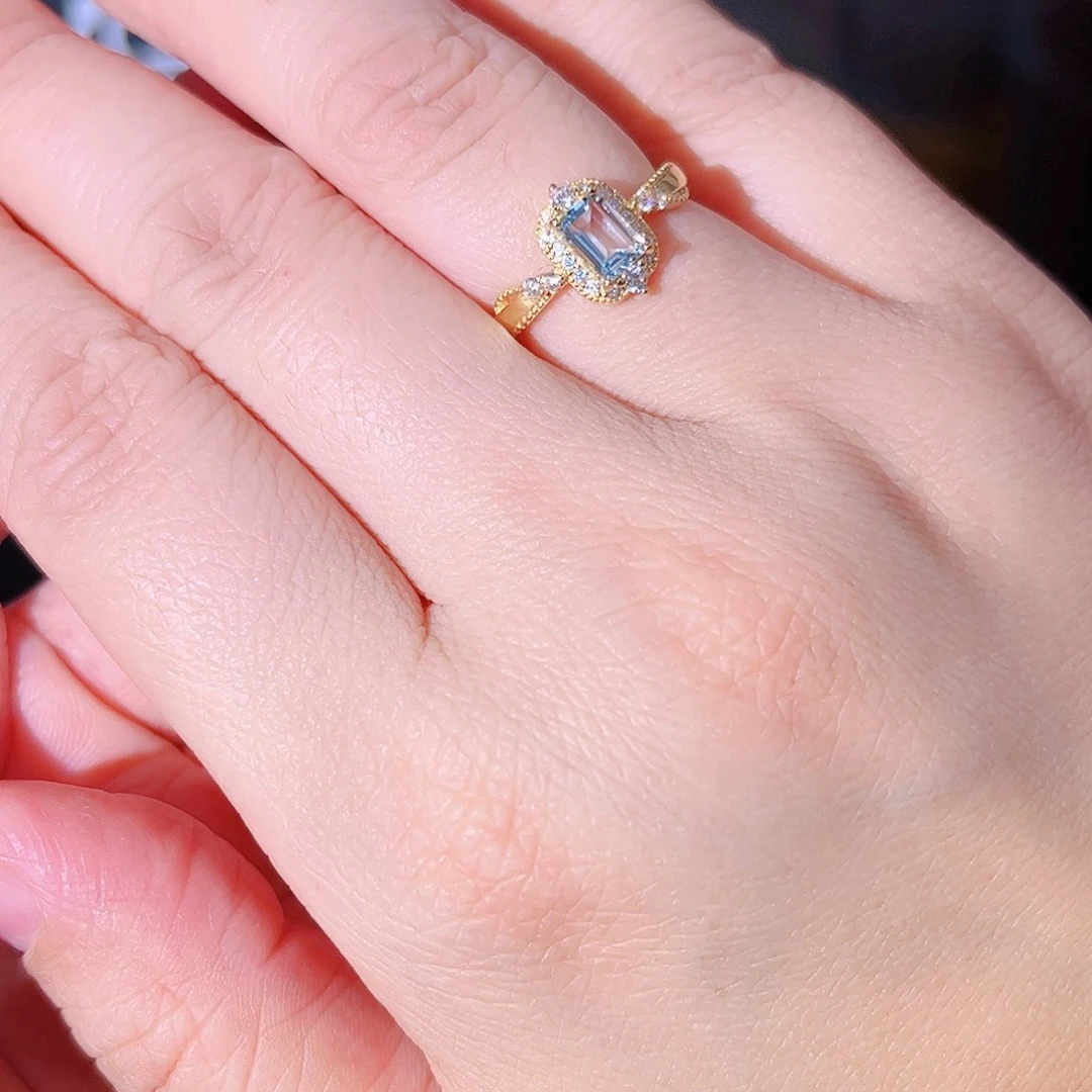 海蓝宝石戒指银S925镶嵌