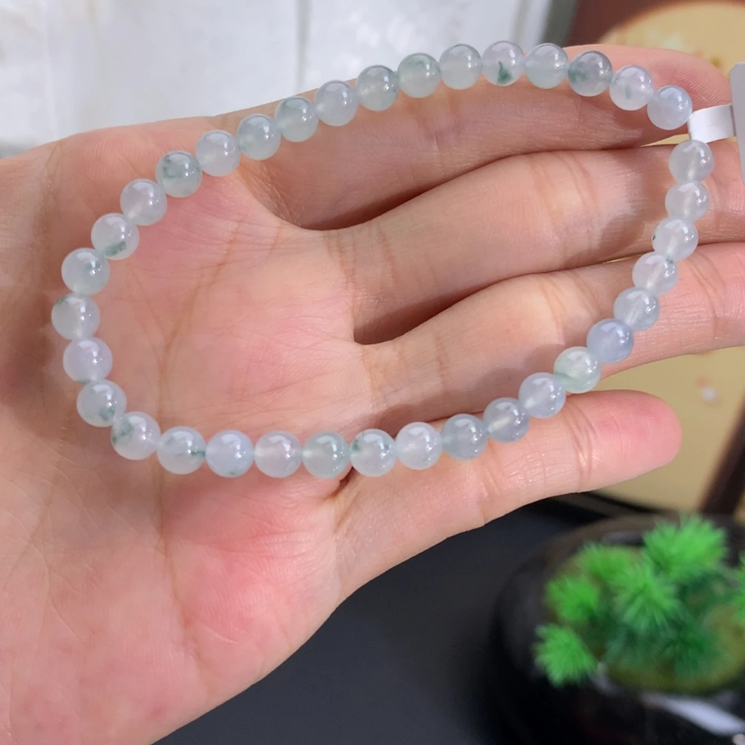 翡翠未镶嵌手串卡5冰胶蓝飘花手串