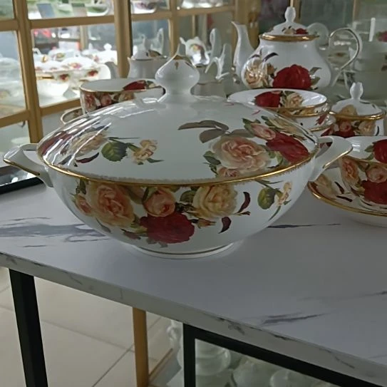 新疆西藏包邮金秋玫瑰口径23.5厘米高9.3厘米2200毫升大汤锅