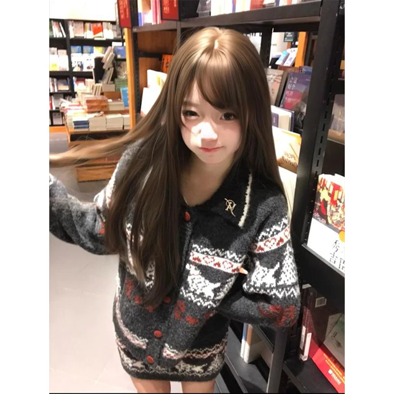 秋冬季减龄一整套温柔清纯系乖乖妹穿搭费尔岛毛衫外套半身裙套装