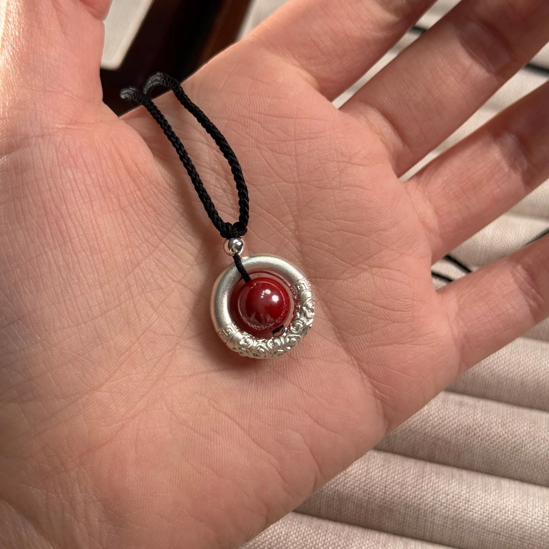 含辰砂工艺品熹棠足银红豆项链帝王砂银银平安扣相思豆国风银项链