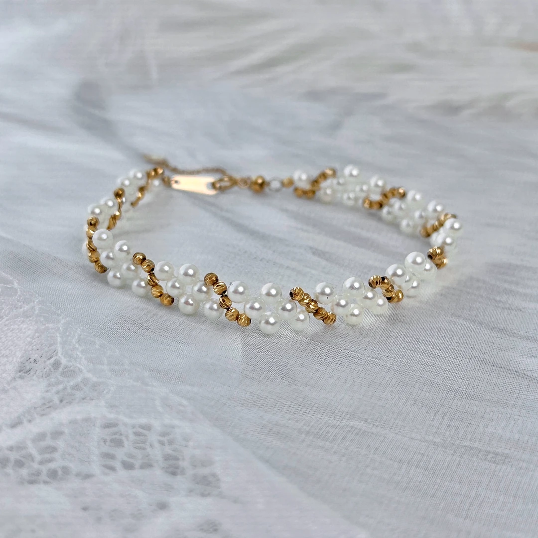 Akoya极光小米珠手链 3.5-4mm18k金手链