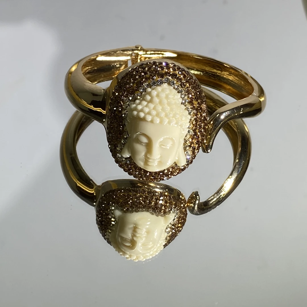 铜合金合成锆石手镯 TTSD 米白色佛头气质民族风百搭手镯 2898