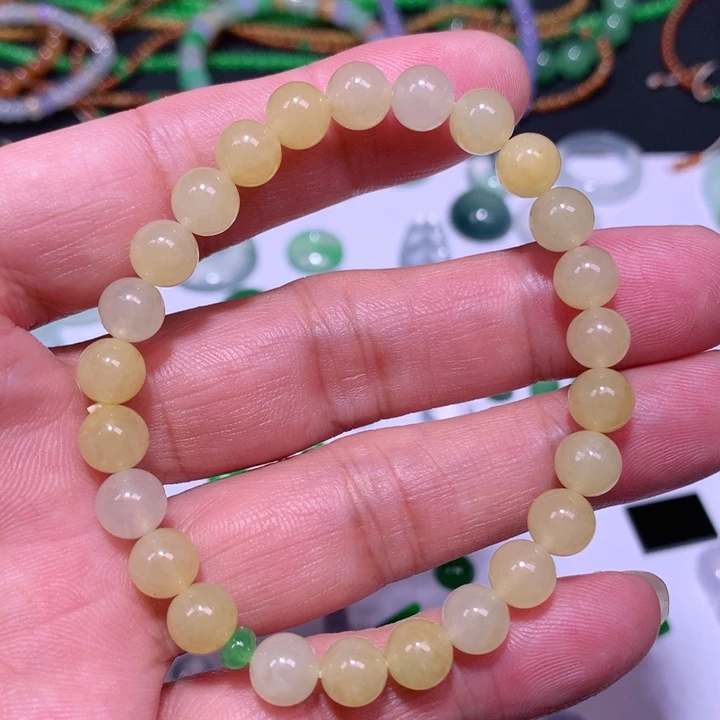 翡翠裸石鸡蛋黄黄翡手串