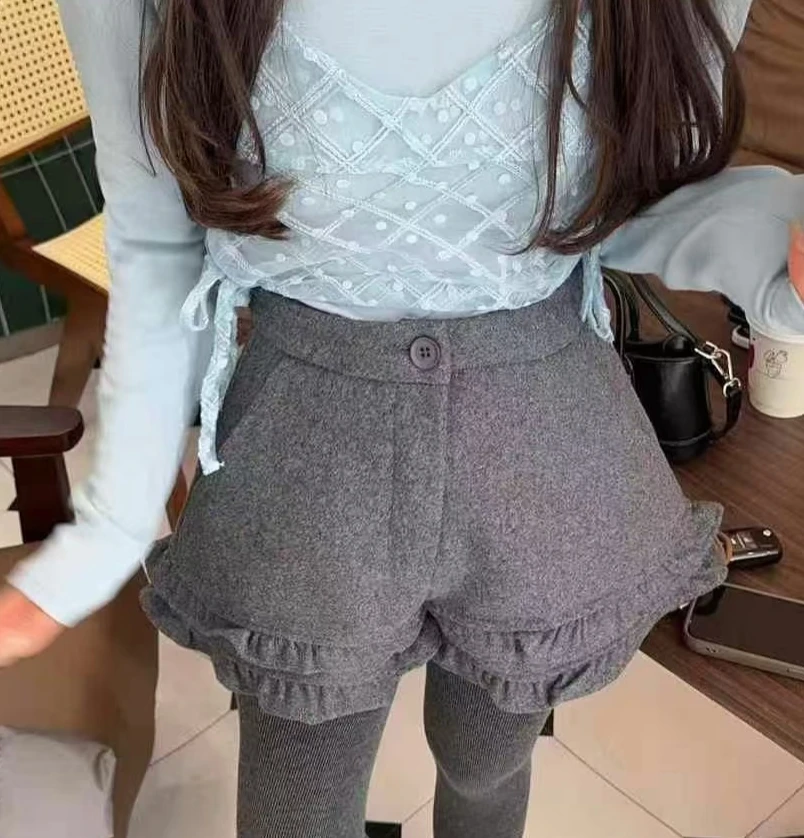 大C（2181#）韩系百搭荷叶边短裤
