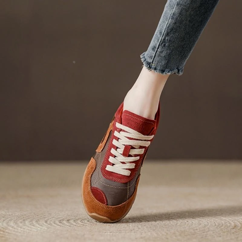 西班牙小众品牌红色阿甘鞋女复古芭蕾德训鞋软底运动休闲鞋