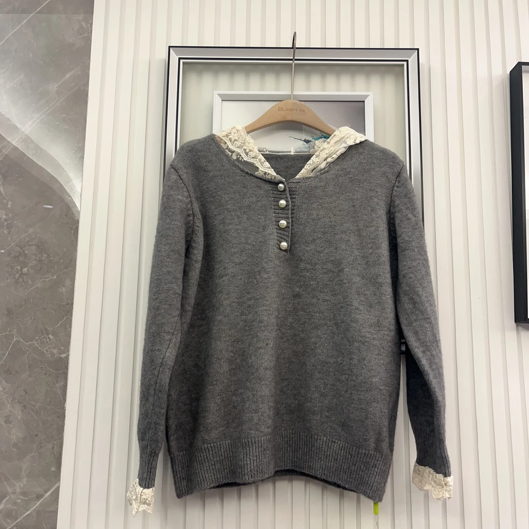 L1107韩系蕾丝拼接针织衫