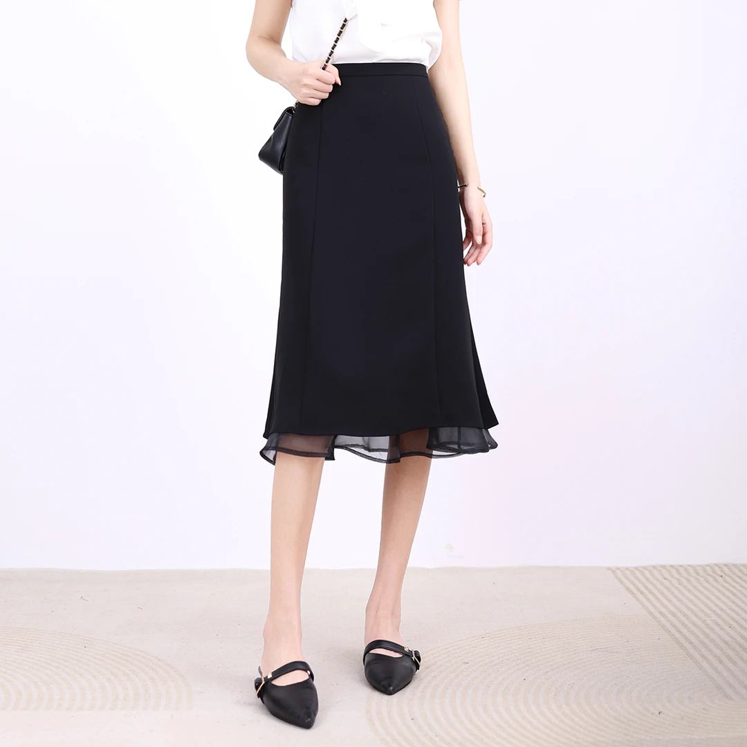 网纱鱼尾半身裙女夏季新款小个子拼接a字裙气质高腰包臀裙1206