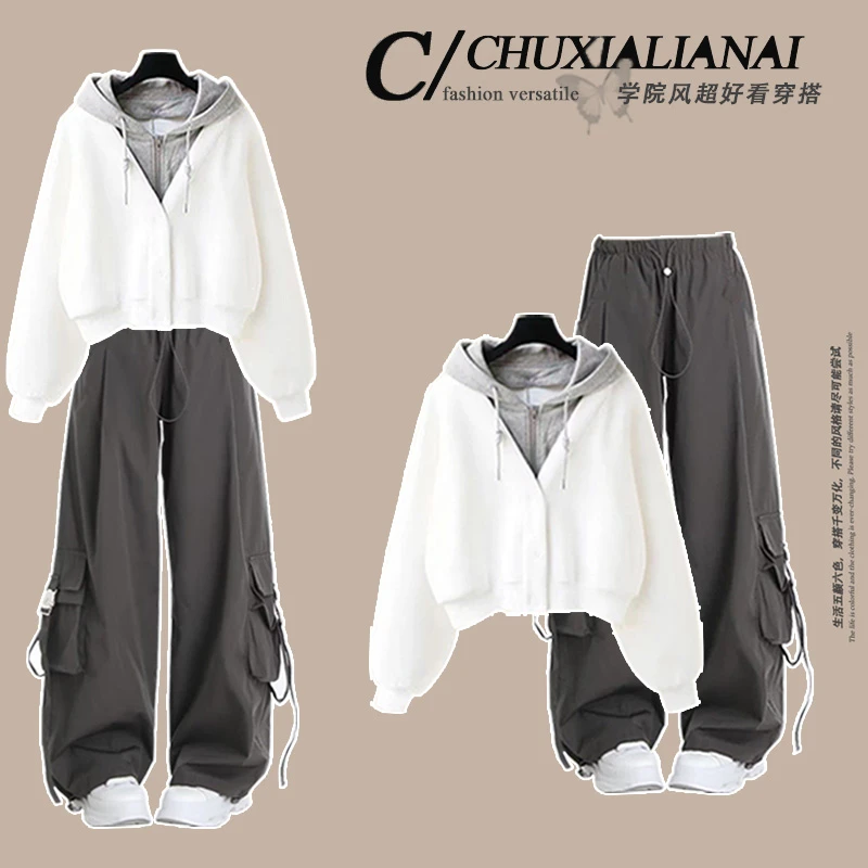 初中高中生大童少女休闲运动卫衣一整套春秋穿搭洋气工装裤套装潮