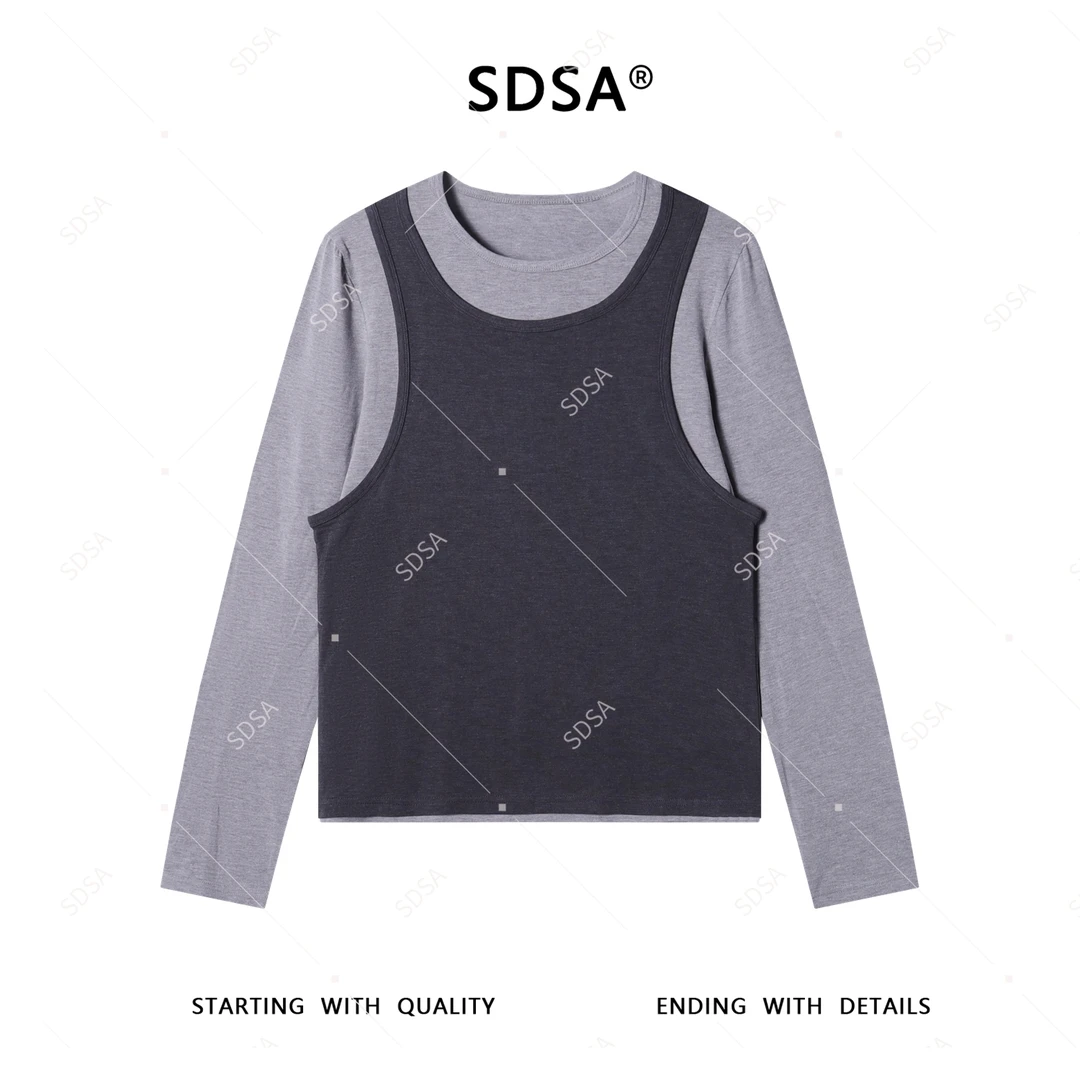 SDSA男士秋冬新款轻奢痞帅男装短款两件套长袖针织衫休闲时尚上衣