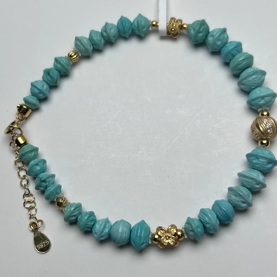 湖北竹山原矿高瓷绿色绿松石横打百香单圈手串手链4.2～7.2mm