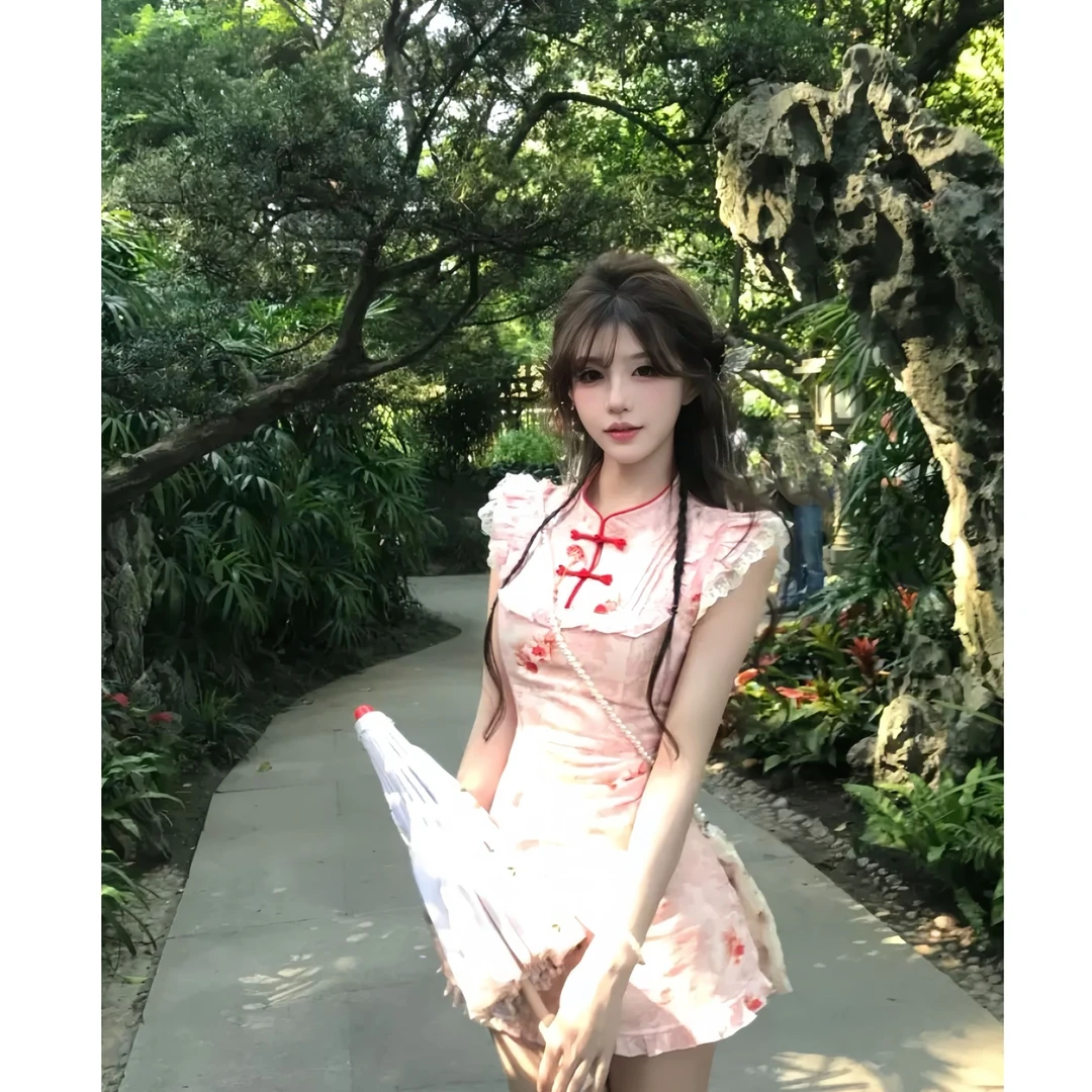 荷塘月色 夏季新中式设计感温柔甜美可爱小众显瘦大方收腰连衣裙