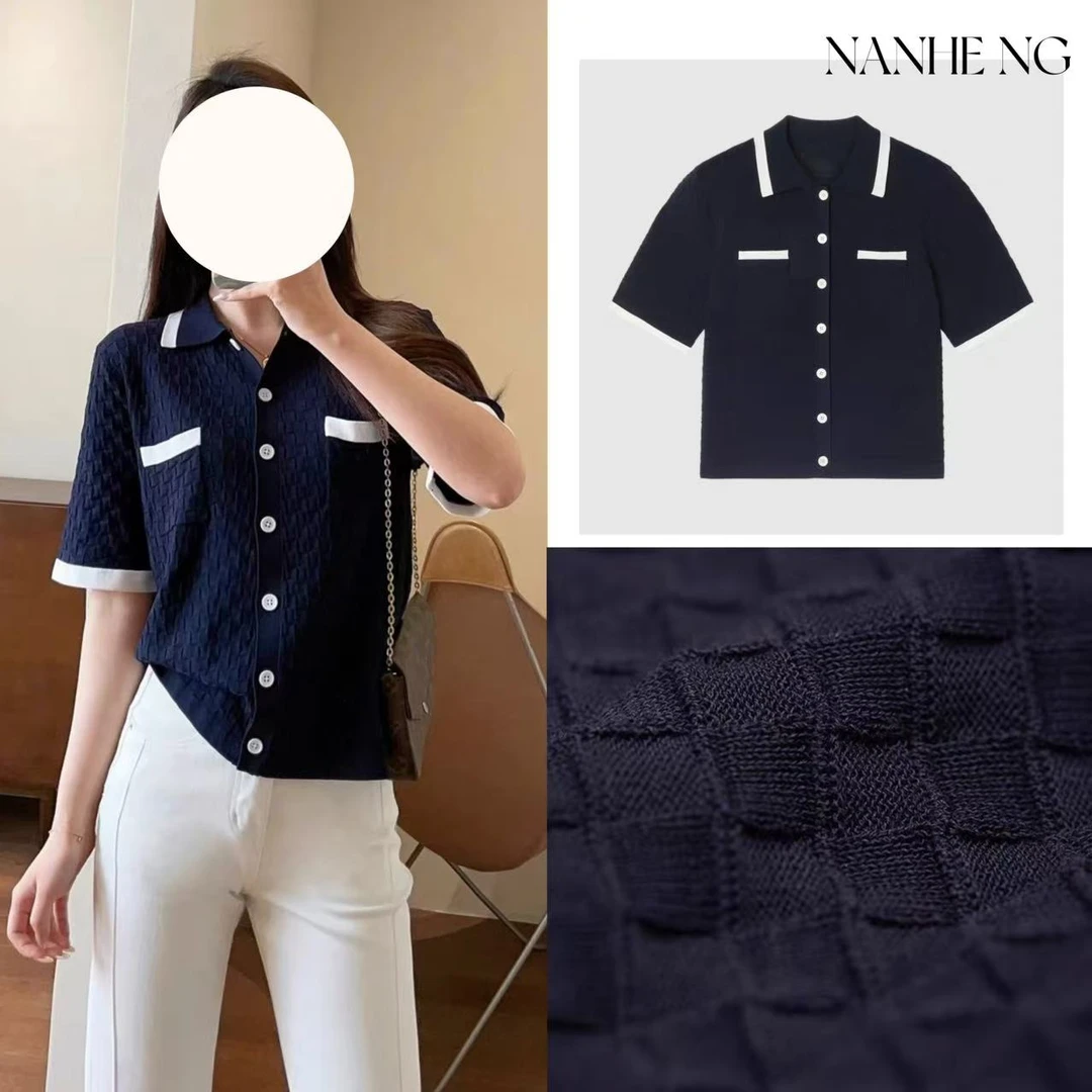 5430A女装2025春夏新款丝棉针织开衫淡人夏季小众翻领显瘦