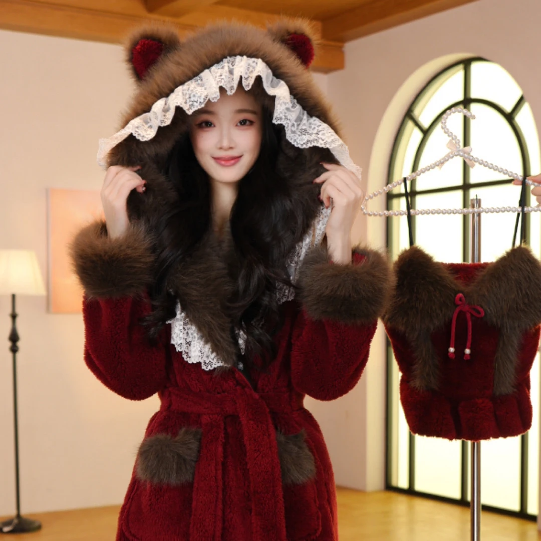 贺贺【晚宴千金】秋冬新款保暖女睡衣优雅韩系轻奢加厚家居服套装