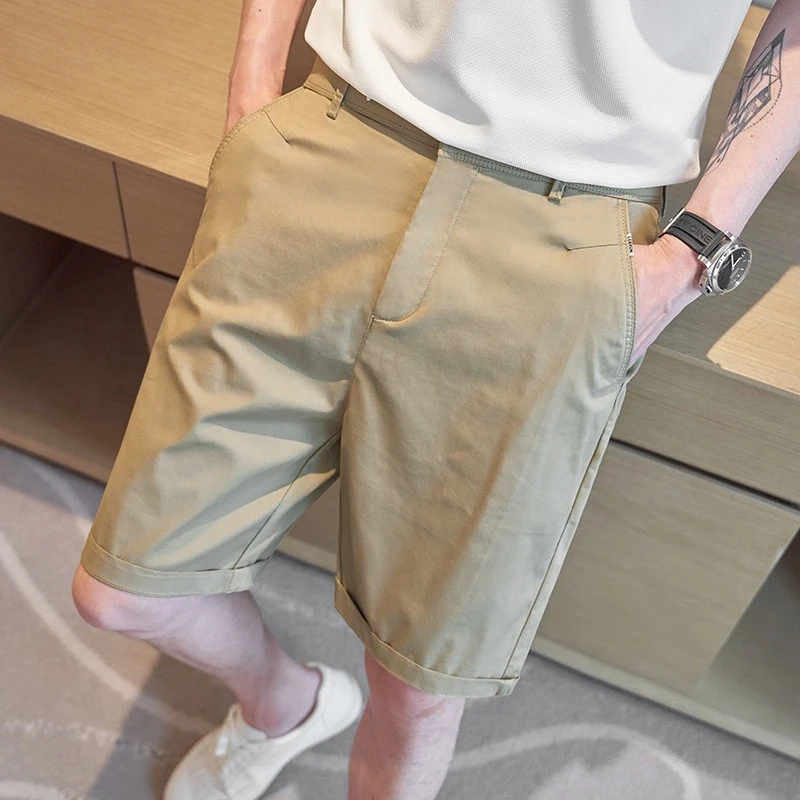 纯棉西装短裤男纯色修身帅气2025青年夏季直筒商务休闲五分裤西裤