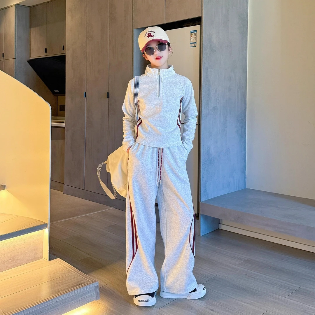 女童运动服套装2025新款大童时髦洋气休闲卫衣直筒裤两件套春秋装