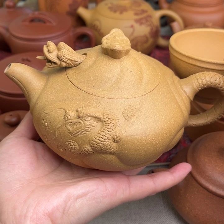 1***8紫砂茶壶原矿黄金段鱼化龙精工半手360cc