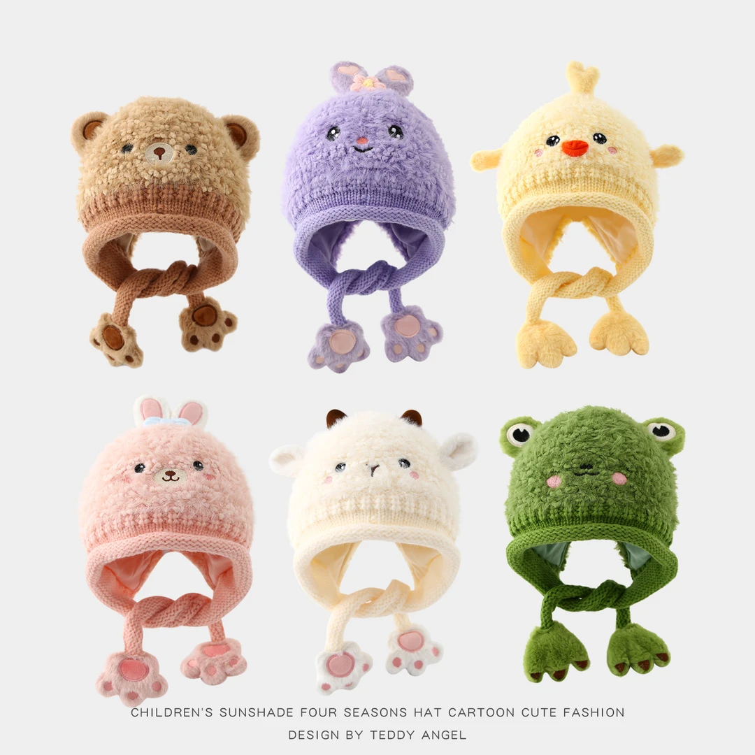 儿童帽子2025秋冬新款宝宝毛绒帽子围巾一体保暖护耳帽女童针织帽