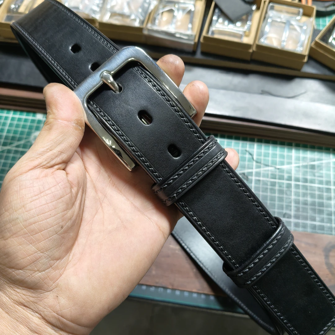 男士时尚百搭牛仔裤腰带进口加厚美鞍黑色植鞣头层牛皮皮带男款