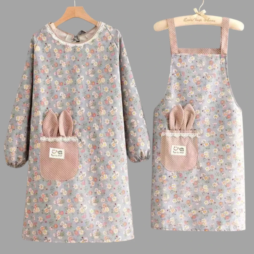 大人长袖帆布围裙女家用厨房做饭防污透气罩衣餐饮专用工作服防尘