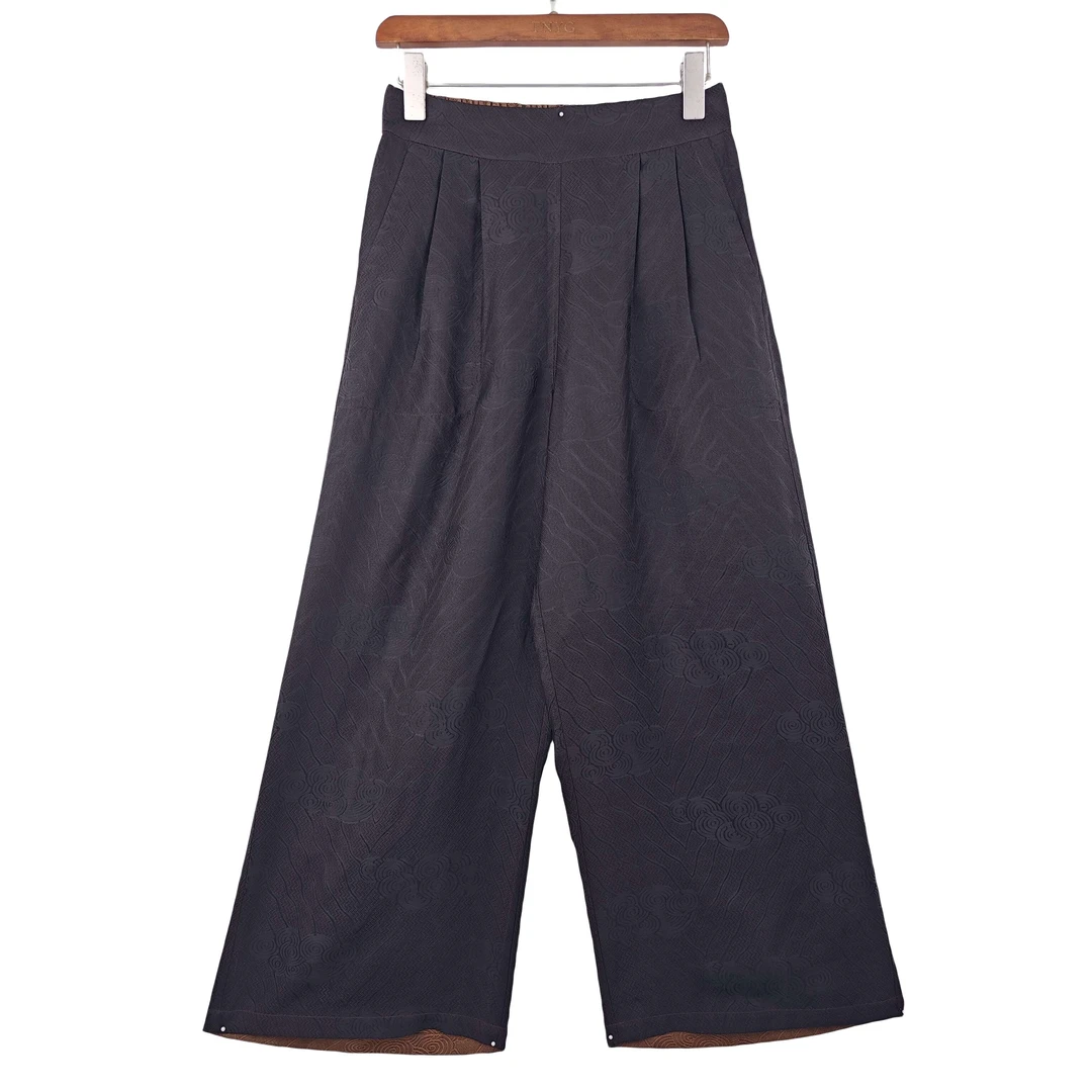 【子亭】新中式桑蚕丝复古百搭宽松舒适文艺显气质阔腿裤子 2323152