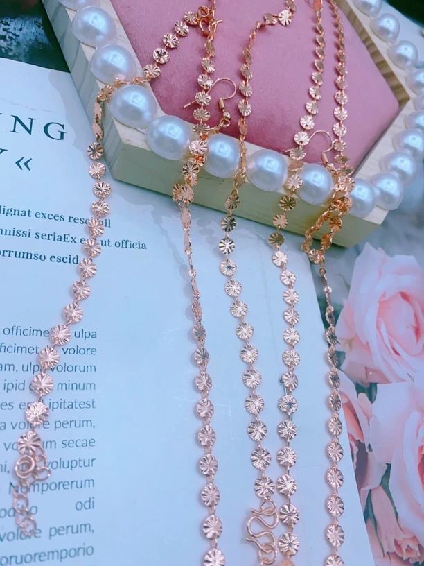 合金玻璃耳饰 玫瑰金色四件套