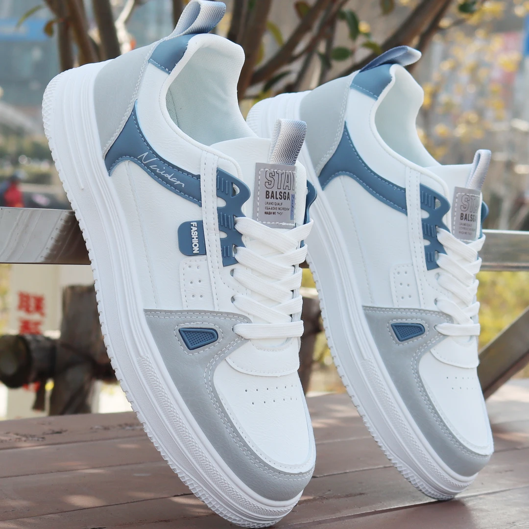 男士小白鞋2025春季防水皮面运动鞋韩版潮流跑步鞋男百搭休闲板鞋