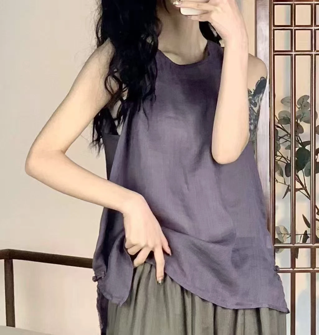 D 纯色苎麻背心港风背心吊带