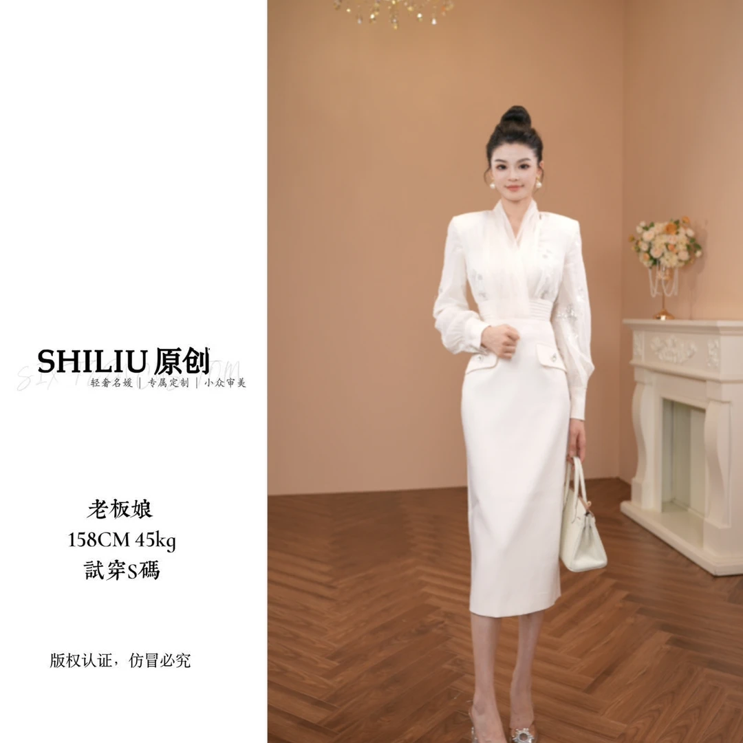 【十六定制】新款黑色显瘦亮片时尚女装秋冬连衣裙51135