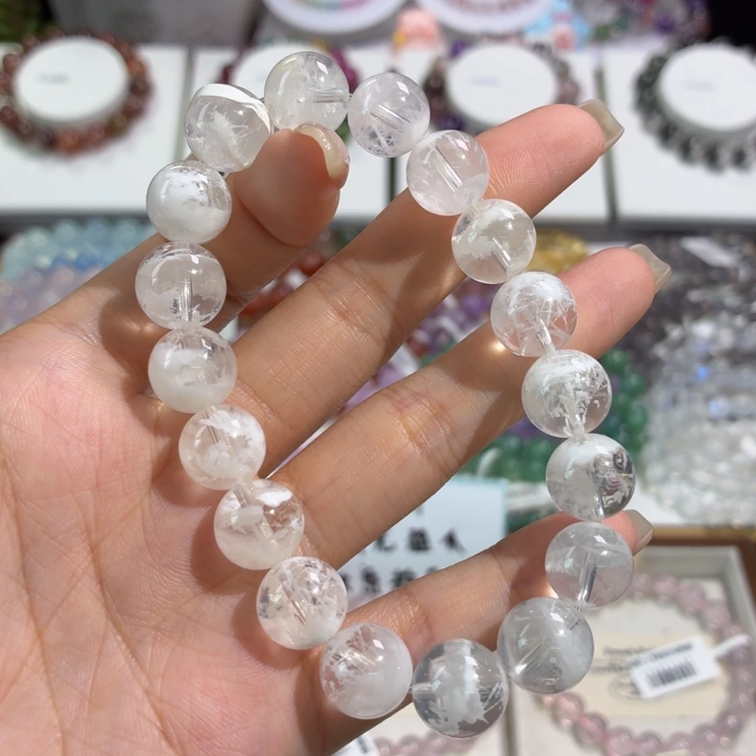 未镶嵌水晶手串透体白雪花幽灵11+