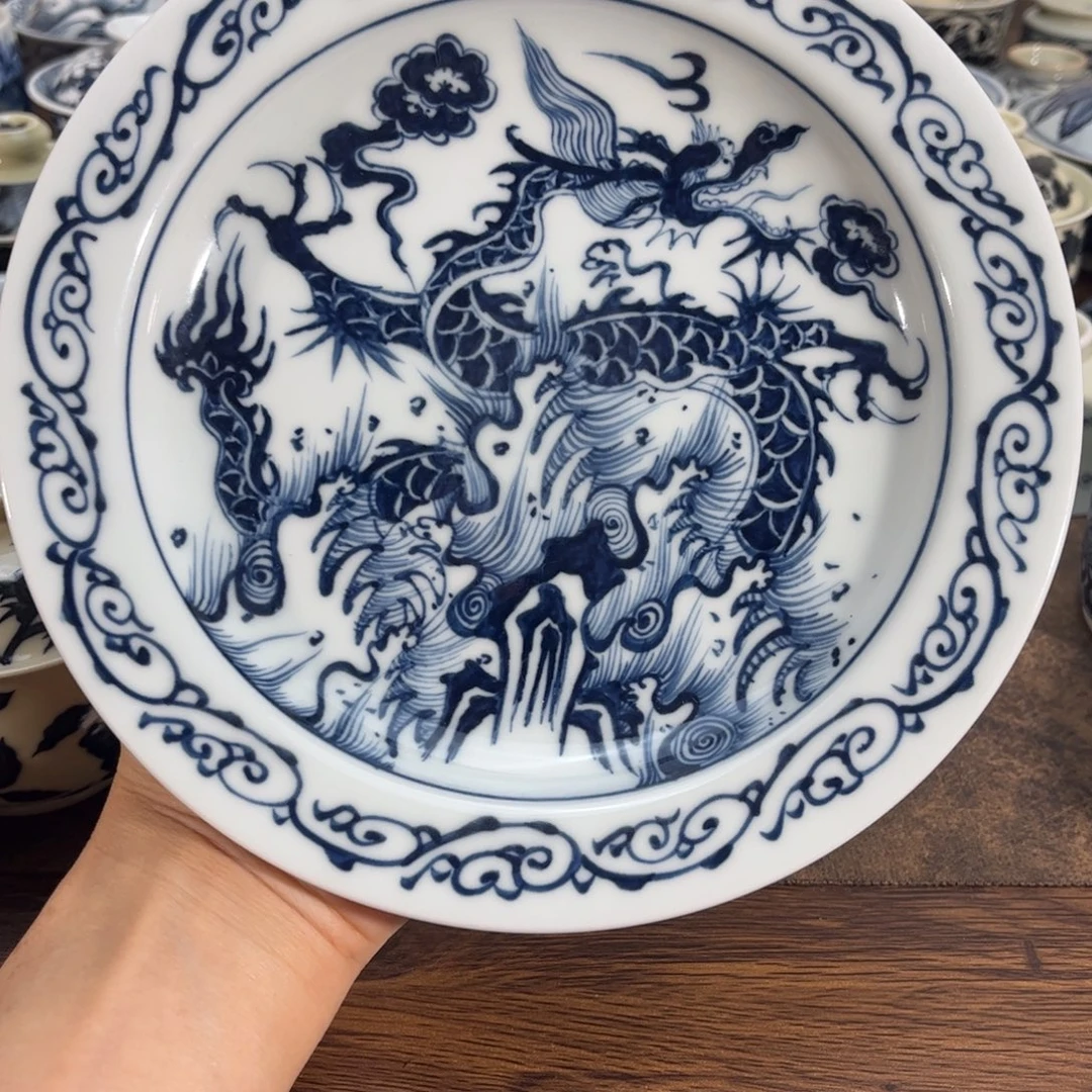 久***木景德镇青花海水龙壶承 全品