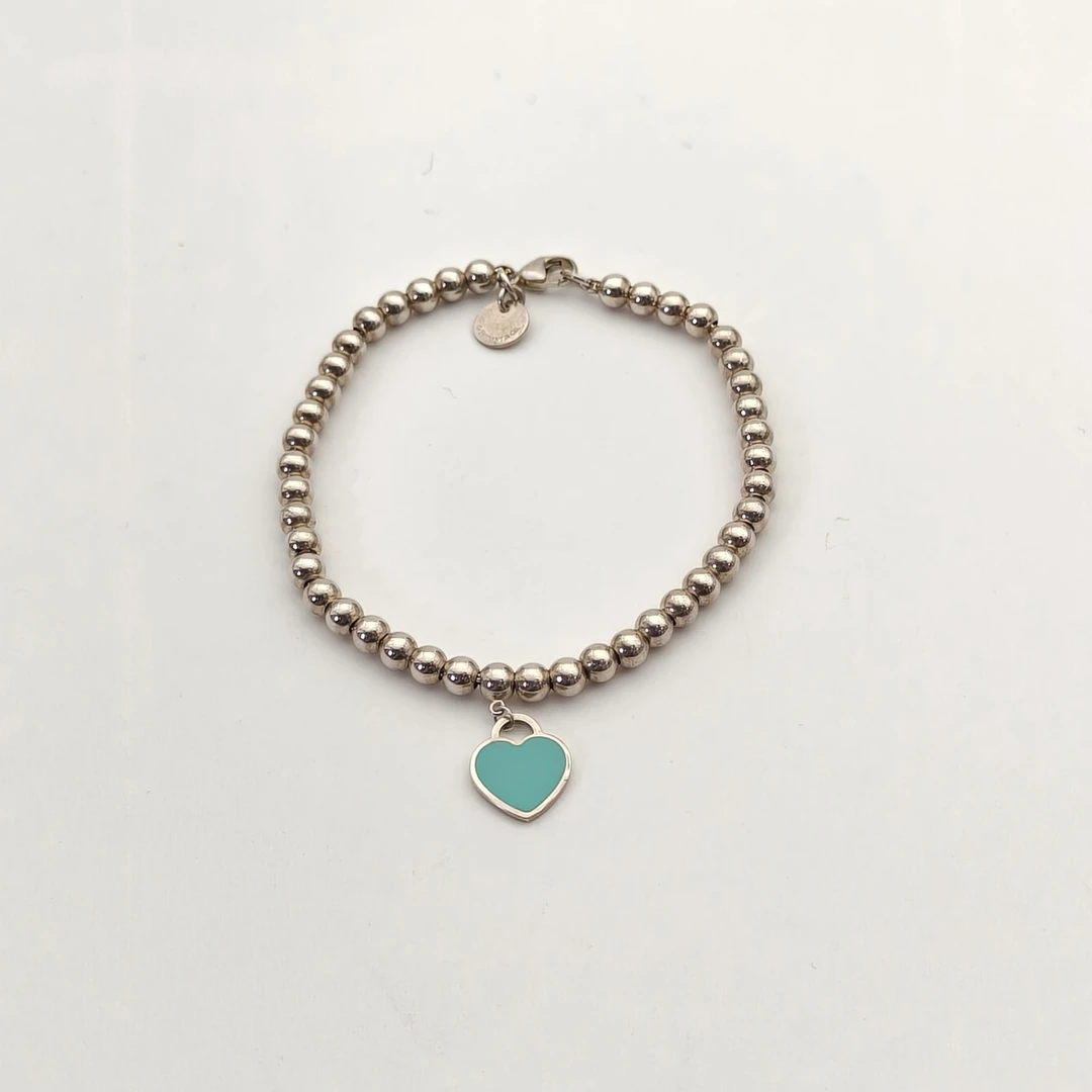 95新 Tiffany & Co./蒂芙尼 【念念】 AG925 银 爱心 手链
