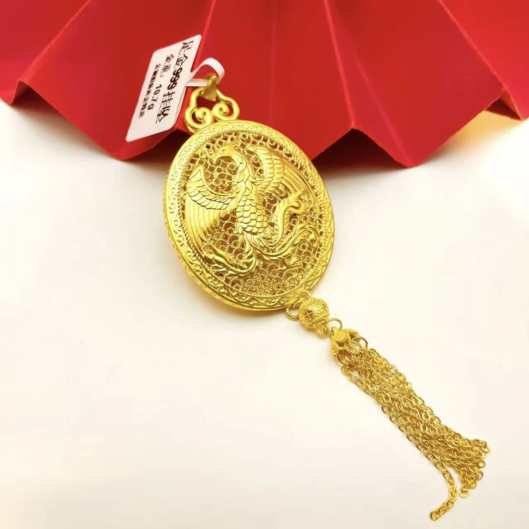 姐妹黄金  足金999花丝凤牌吊坠