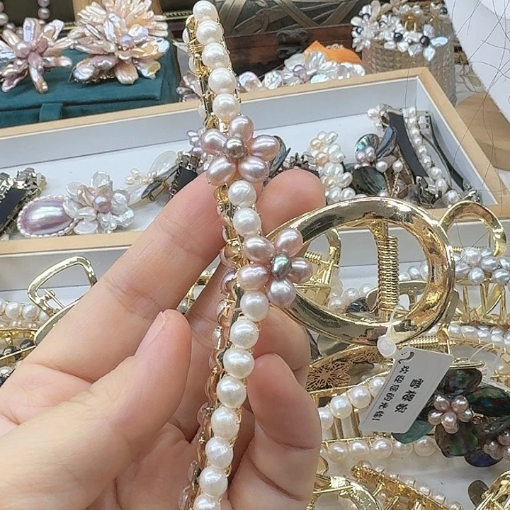 淡水珍珠发饰银S925镶嵌