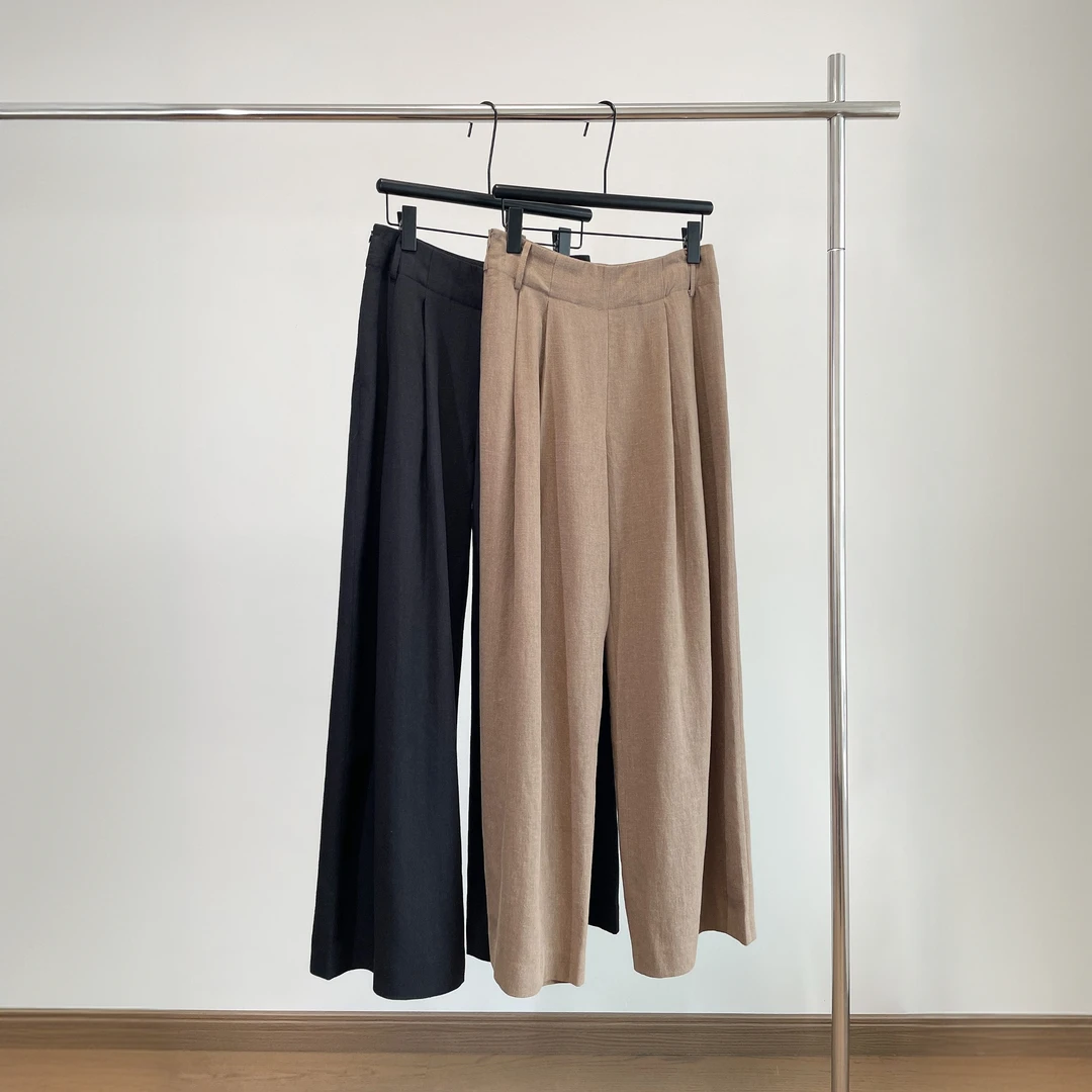 时尚百搭显瘦苎麻倒褶阔腿裤封腰裤休闲裤