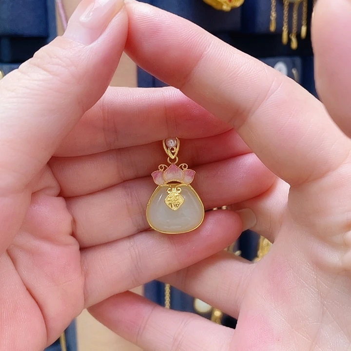 和田玉银S925镀金镶嵌颈饰